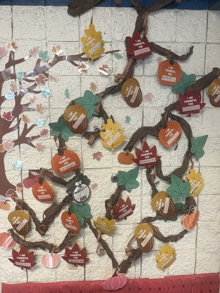 Fall leaves have things students are thankful for.