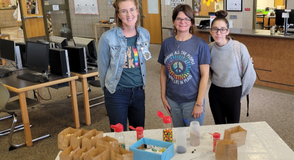 World kindness day in the CRHS library with popcorn