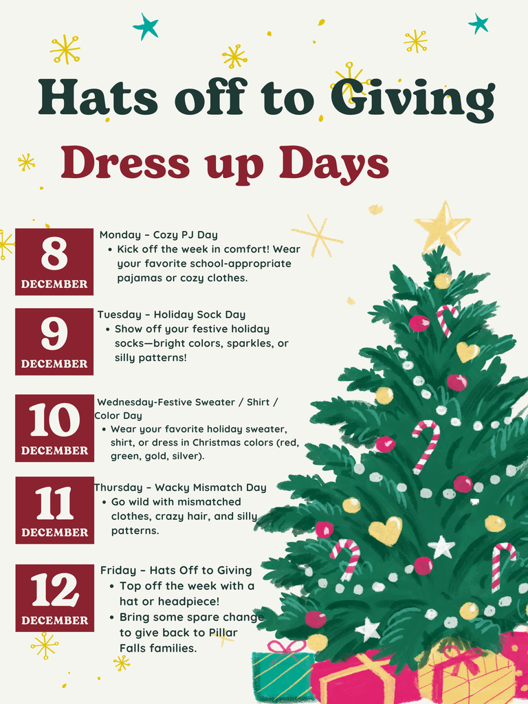 Christmas tree with dates of dress up days