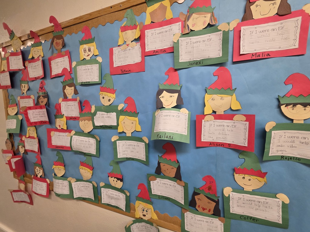 Elf artwork and writing by kids