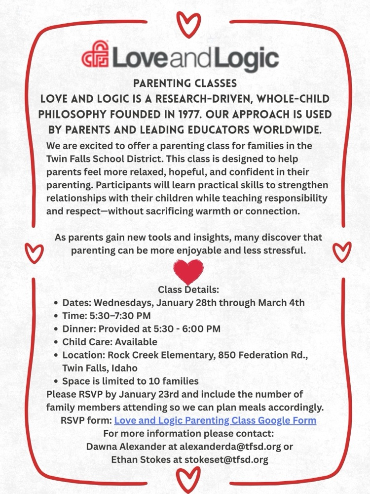 Love and logic parenting class . RSVP form love and logic parenting class google form for more information. Please contact Donna alexander@alexander da@tfsd.org or Ethanstokes@stokeset@tfsd.org.