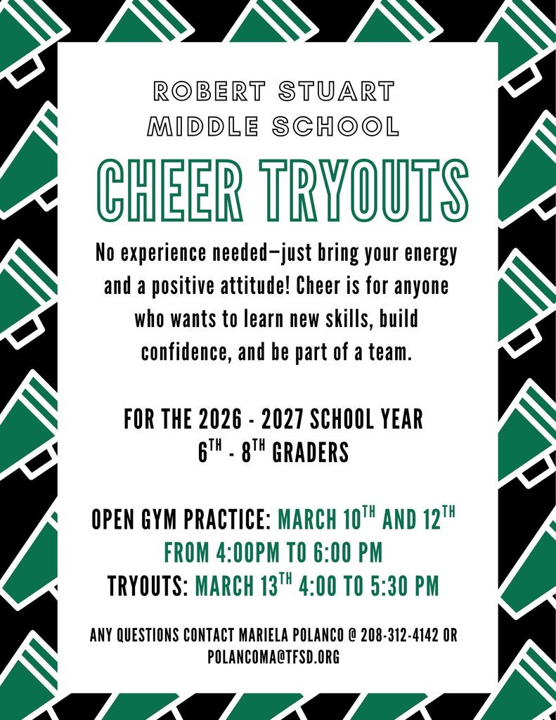 a black, green, and white flyer announcing cheer tryouts at school
