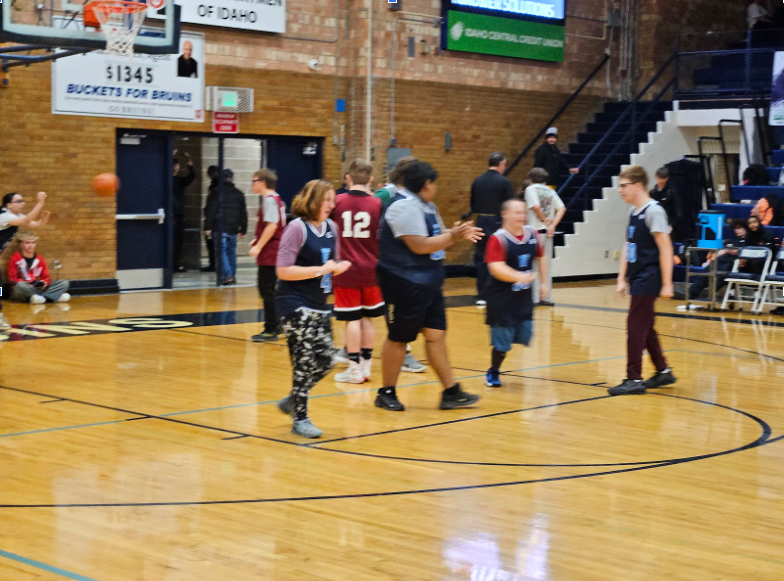 Students playing basketball