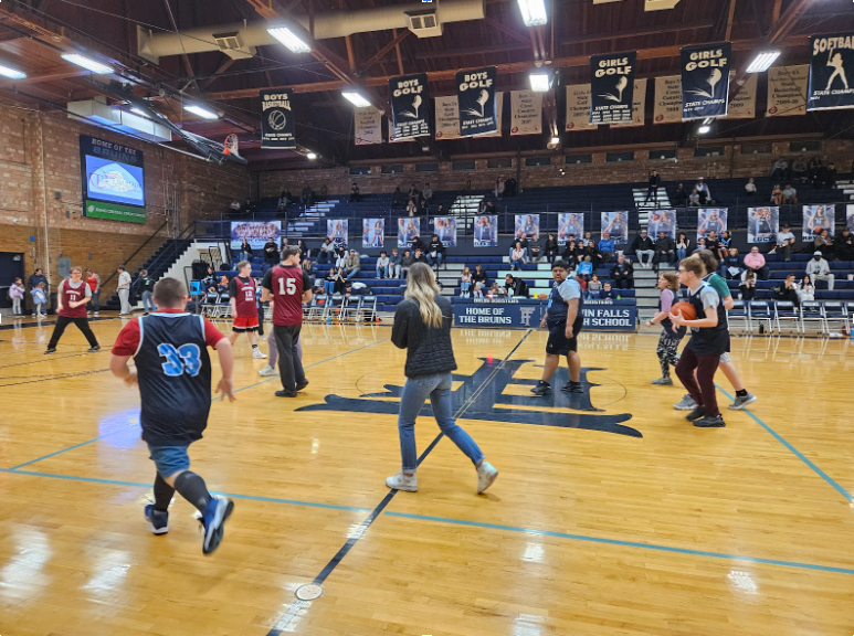 Students playing basketball