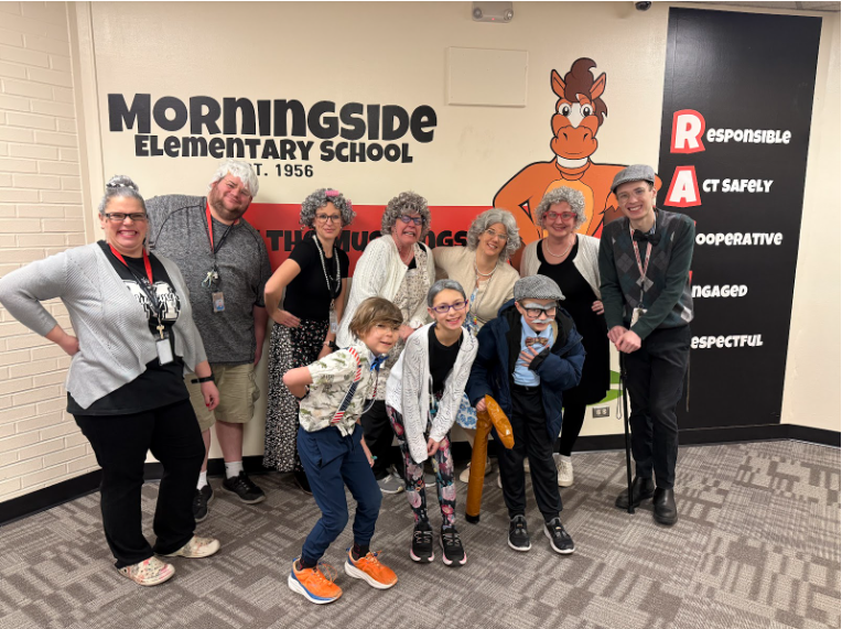 Students and staff dressed as senior citizens for the 100th day of school