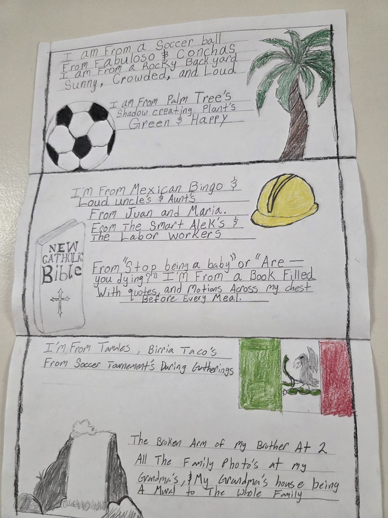 Class assignment with poem written by student