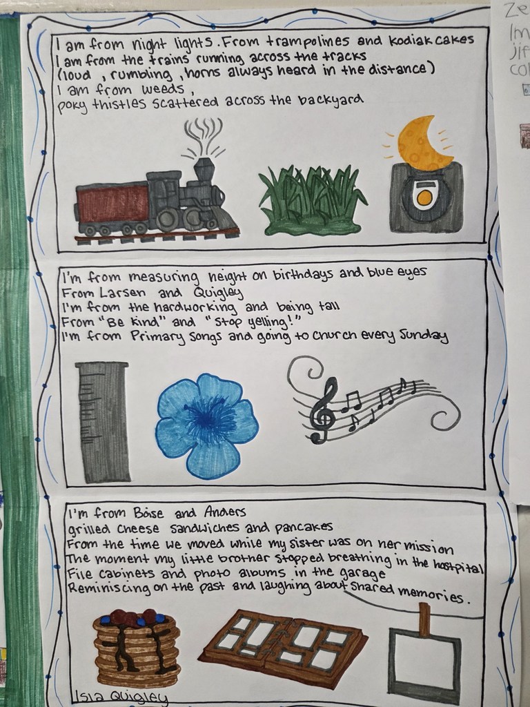 Class assignment with poem written by student