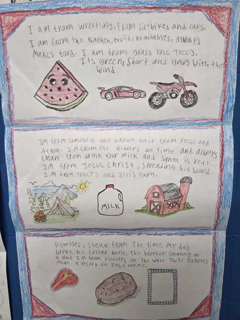 Class assignment with poem written by student