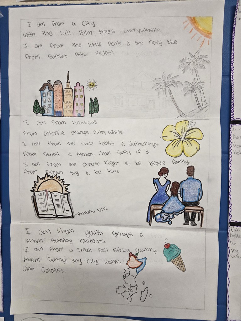 Class assignment with poem written by student