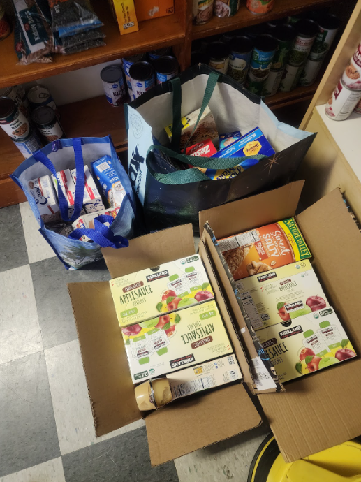 Boxes and bags filled with schools