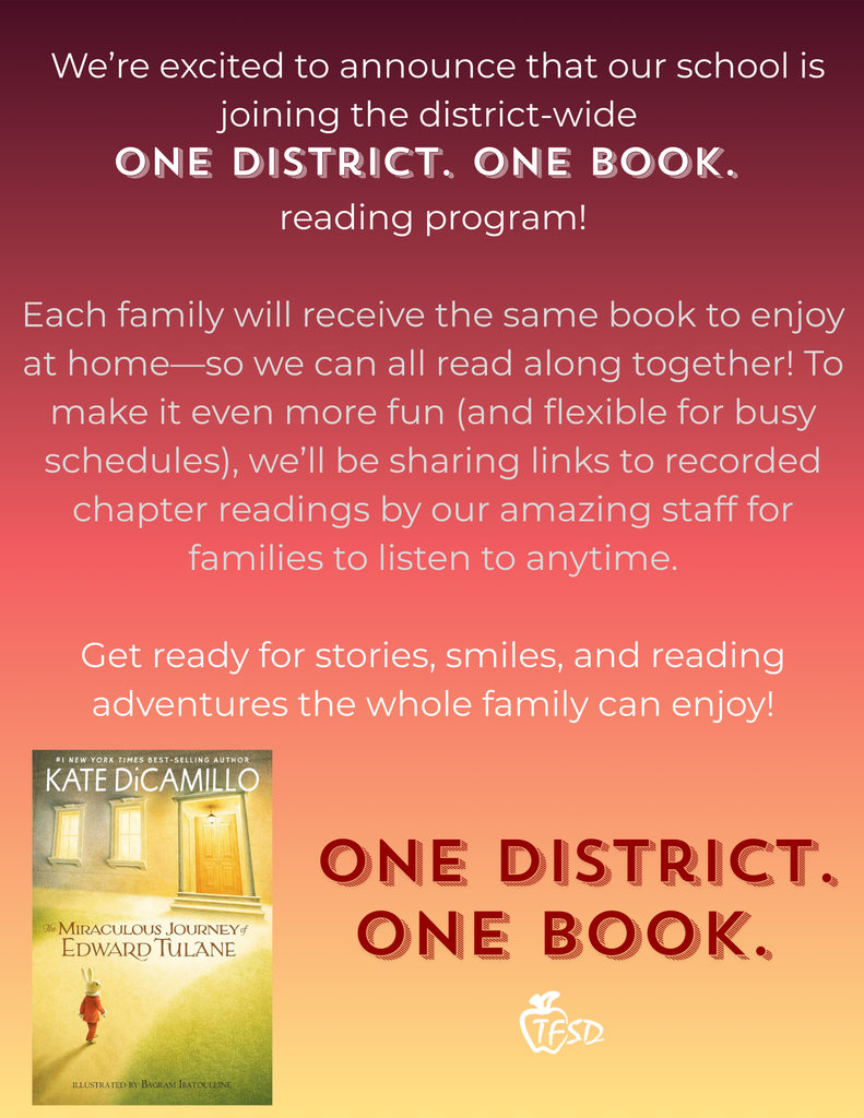 Children's book and information about district-wide reading program