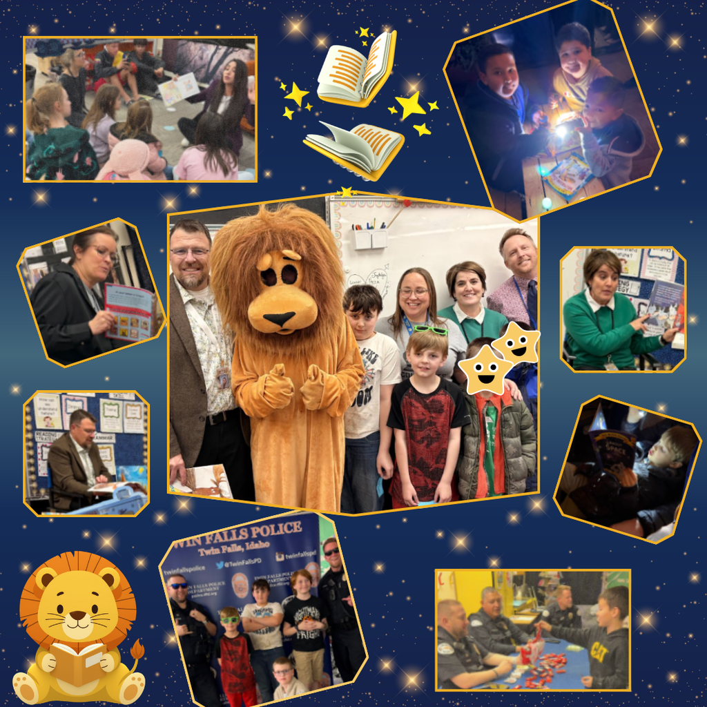 Photo collage of adult and kids reading books.