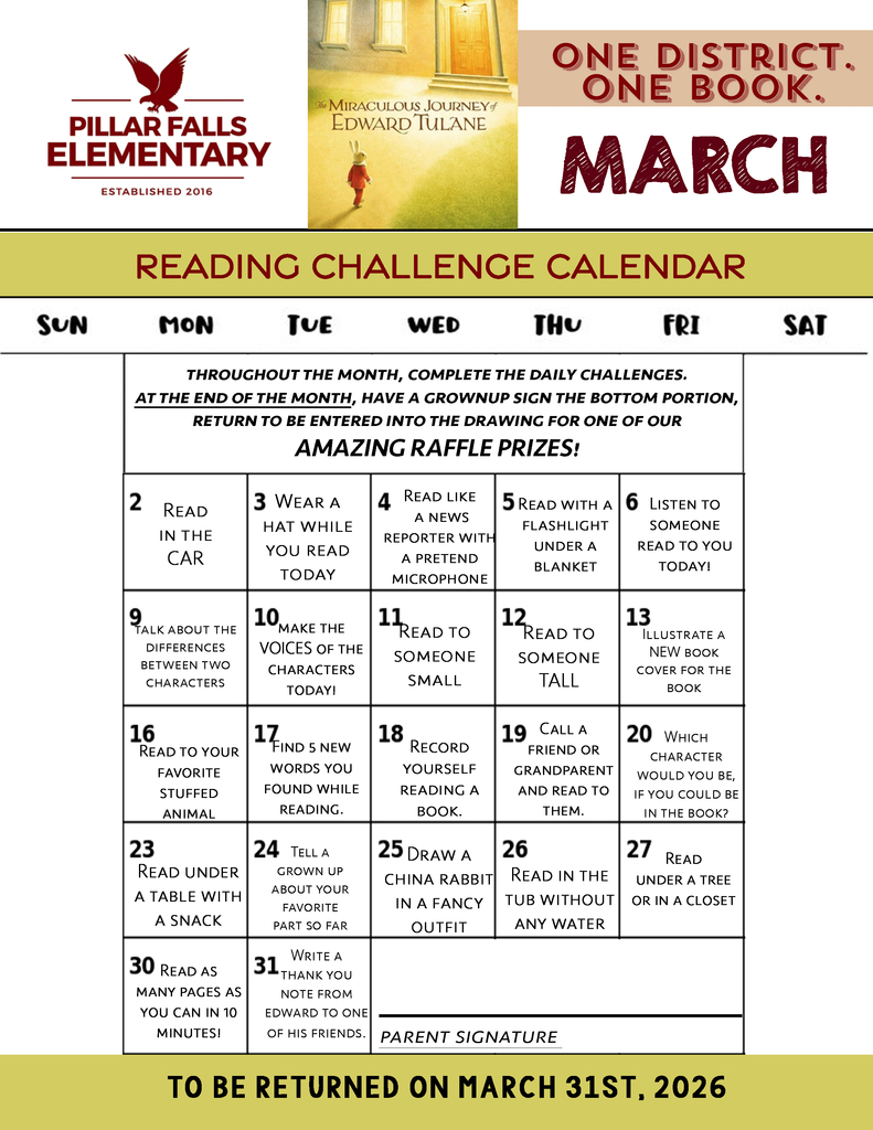 calendar of events for march reading at home