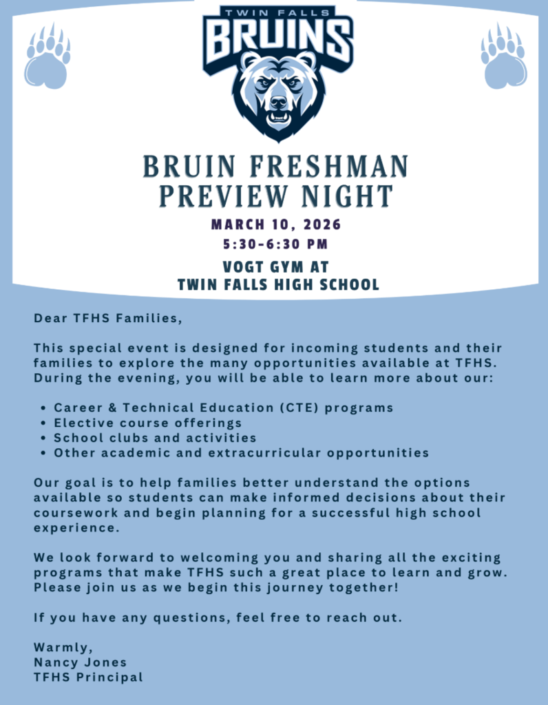 Bruin Freshman Preview Night March 10,2026 Vogt Gym at TFHS