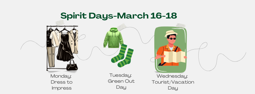 A picture that shows fancy clothes, green clothes, and a person holding a map