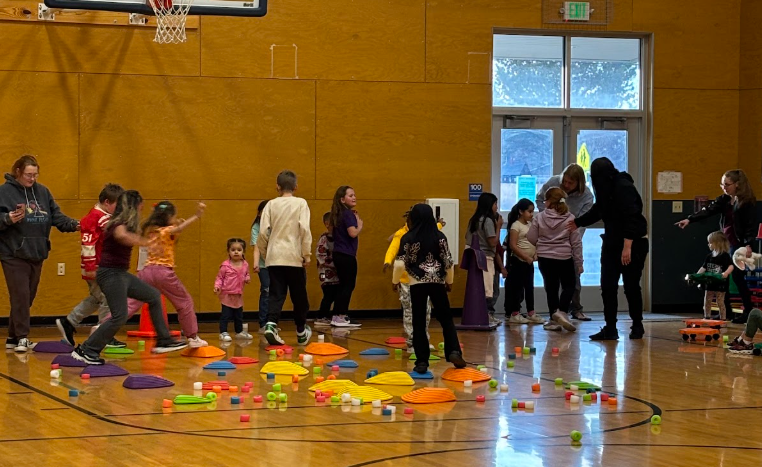 Students participating in an activity in the gym