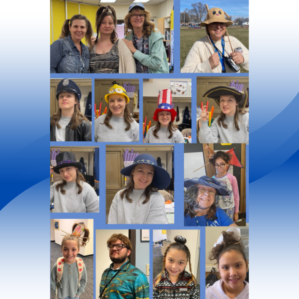 A collage of pictures of students and staff dressed up for spirit week