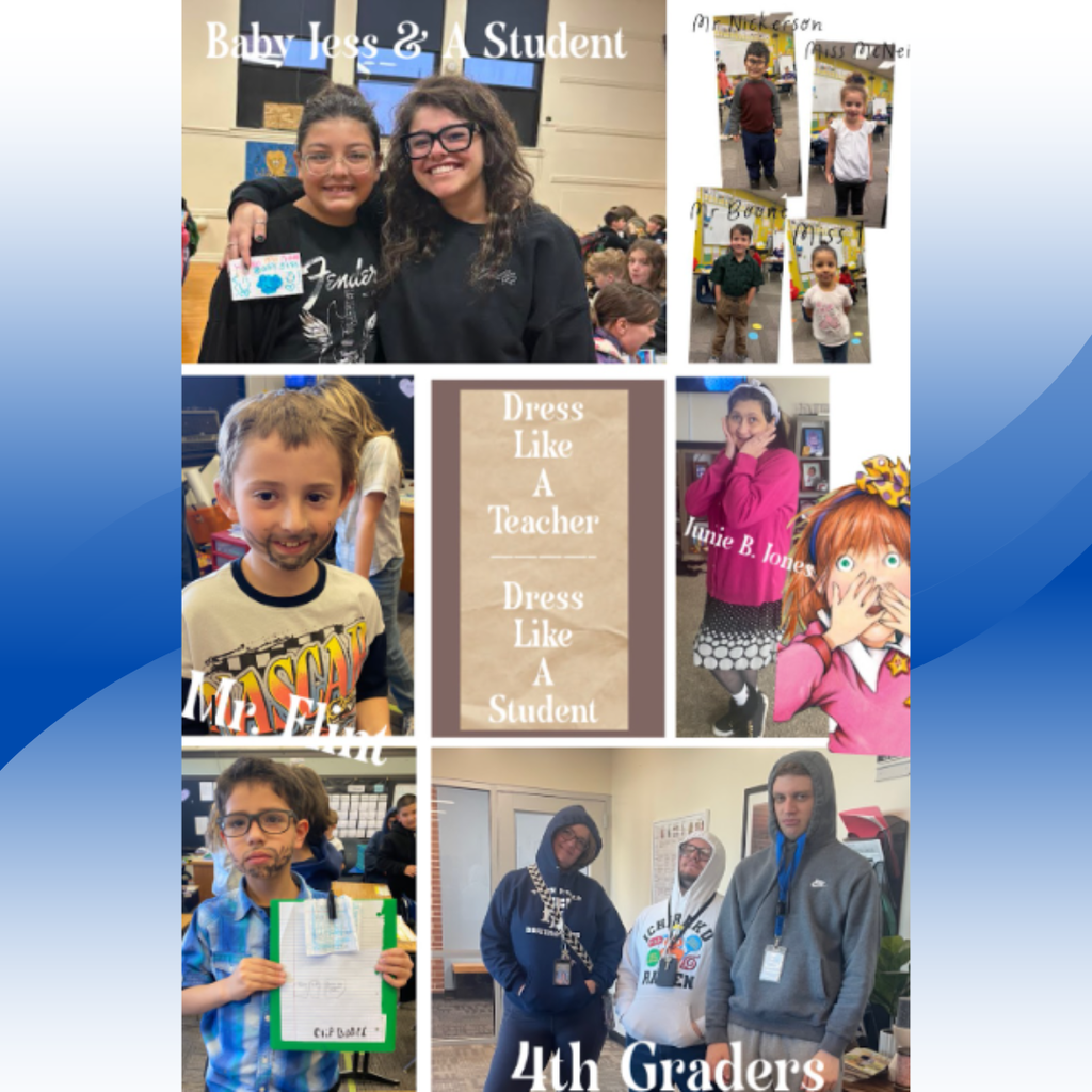 A collage of pictures of students and staff dressed up for spirit week