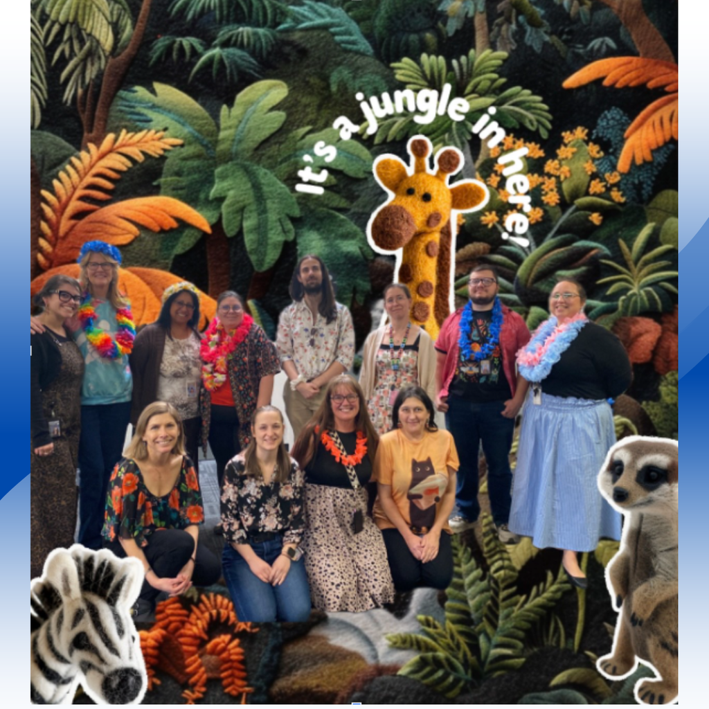 A collage of pictures of students and staff dressed up for spirit week