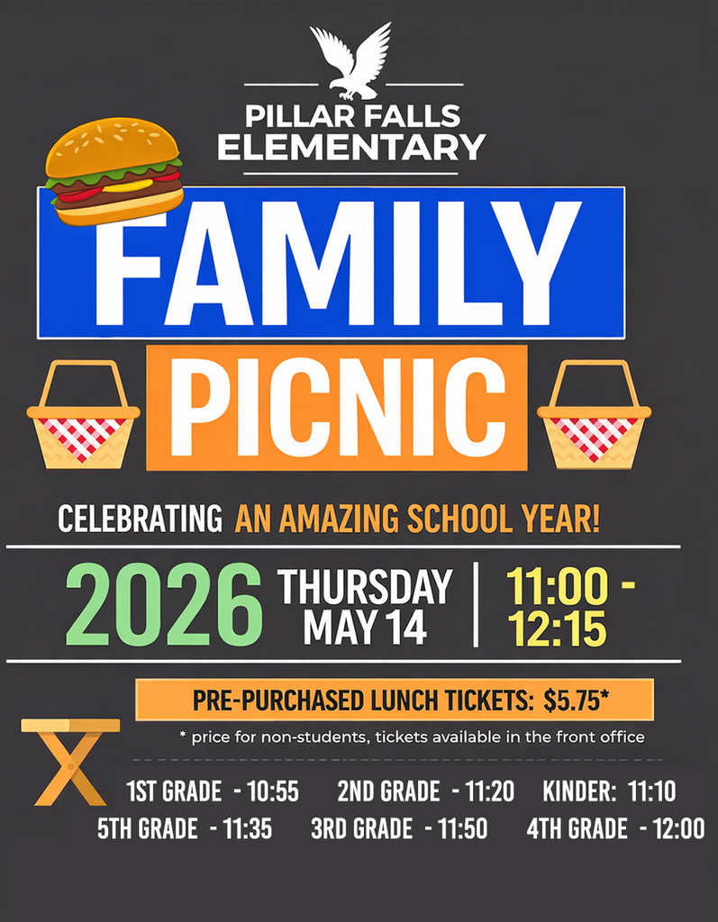 family picnic information and picnic baskets along with times for lunches