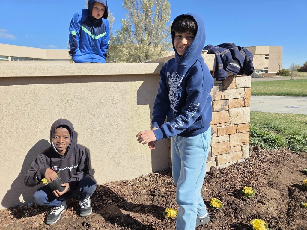 Students planting flowers