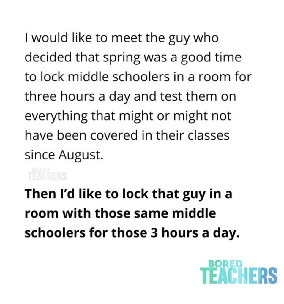 a funny post from  the website Bored Teachers and pokes fun at middle schoolers and ISAT testing.