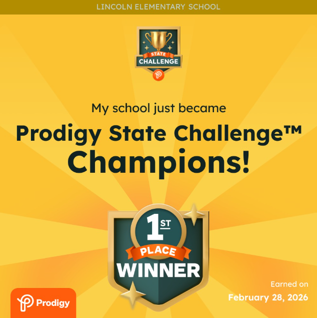 Graphic that reads "My school just became Prodigy State Challenge Champions! 1st place winner!"