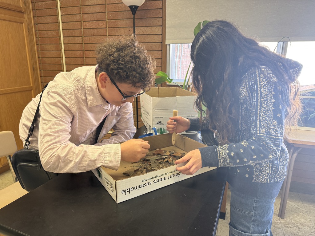picture of two students examining rock samples