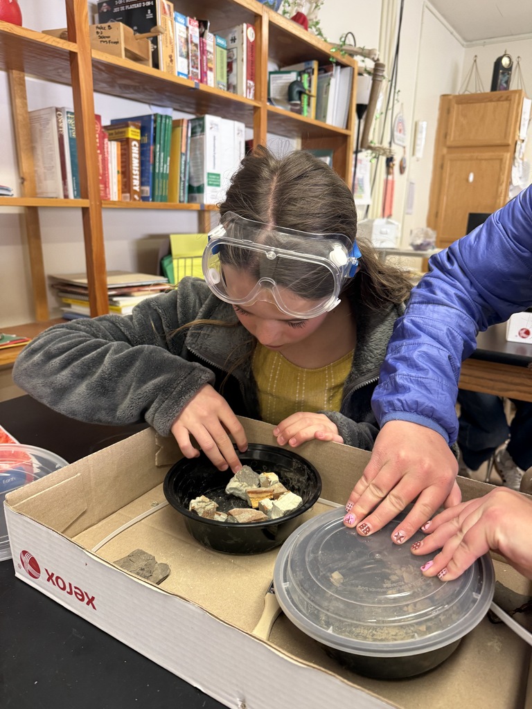 picture of two students examining rock samples