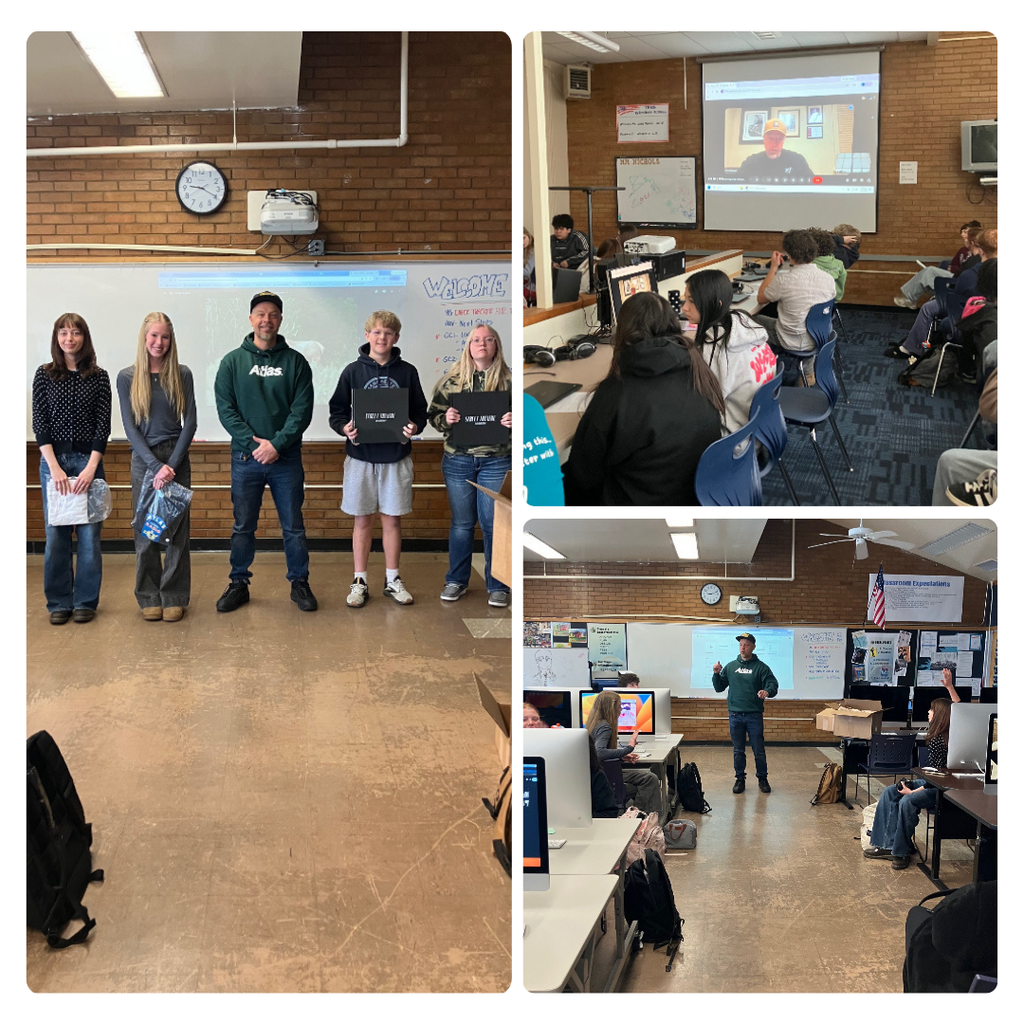 A collage of photos of students watching the presenter in their classroom