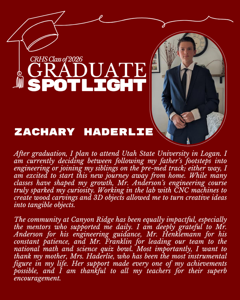 Graduate Spotlight featuring CRHS senior Zachary Haderline