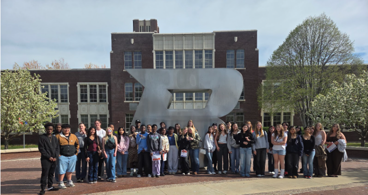All the students pictured in front of Boise State building