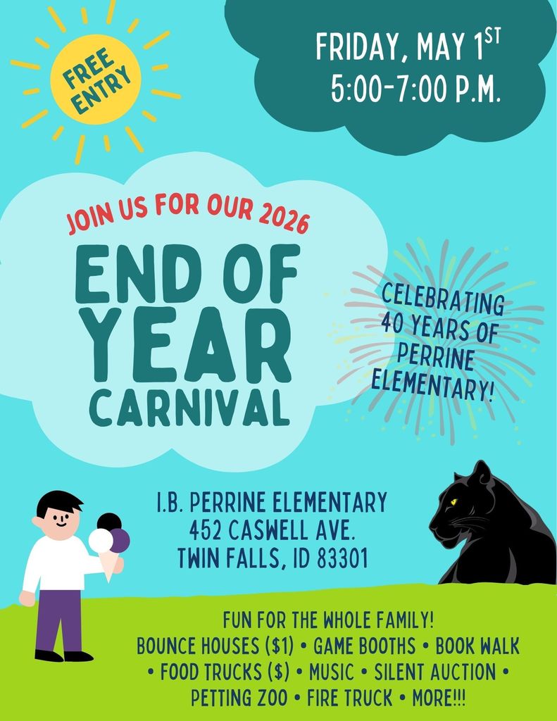 Flyer for End of Year Carnival- May 16th, 5:30-7:00 PM, @ Perrine