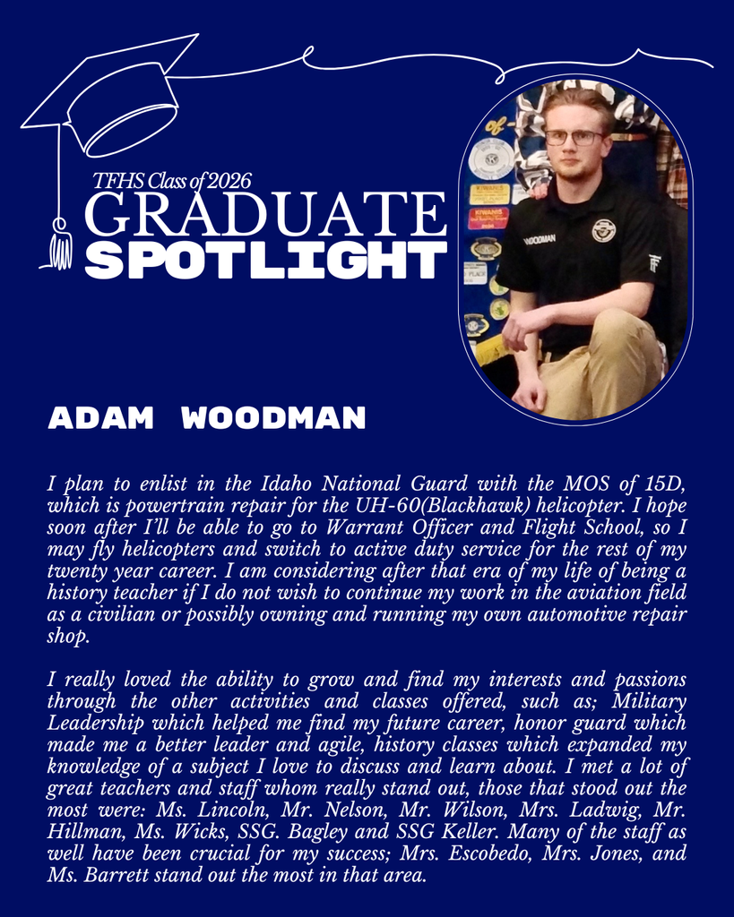 Graduate Spotlight featuring TFHS Senior Adam Woodman