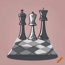 Three chess pieces sit on a chess board, cartoon representation
