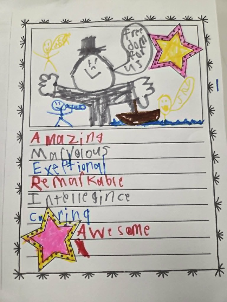 Student poem with patriotic drawings