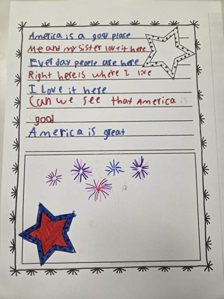 Student poem with patriotic drawings