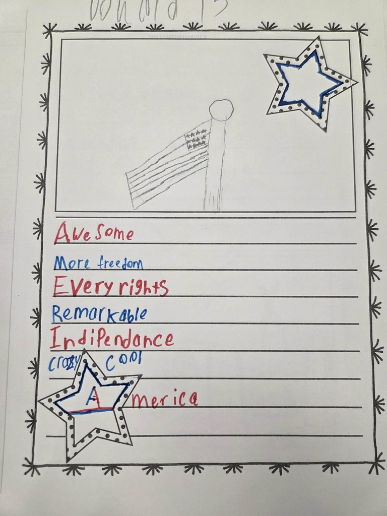 Student poem with patriotic drawings