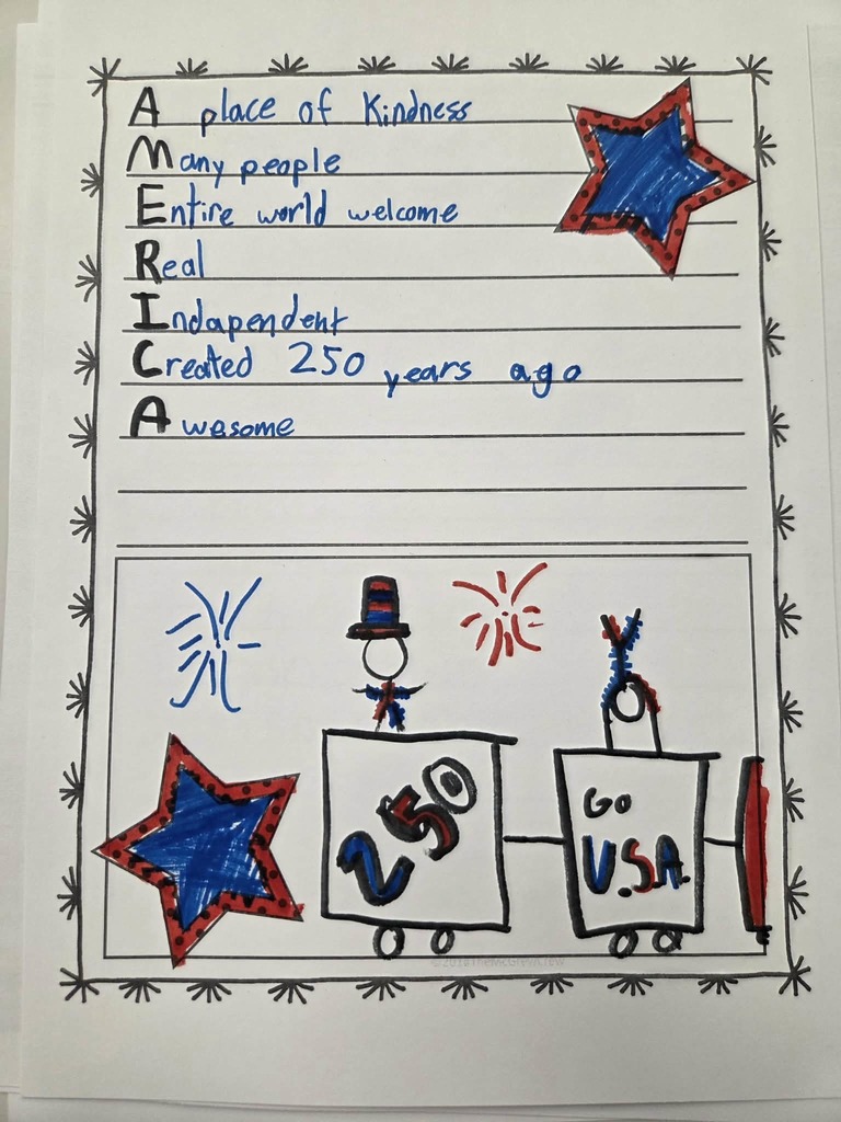 Student poem with patriotic drawings