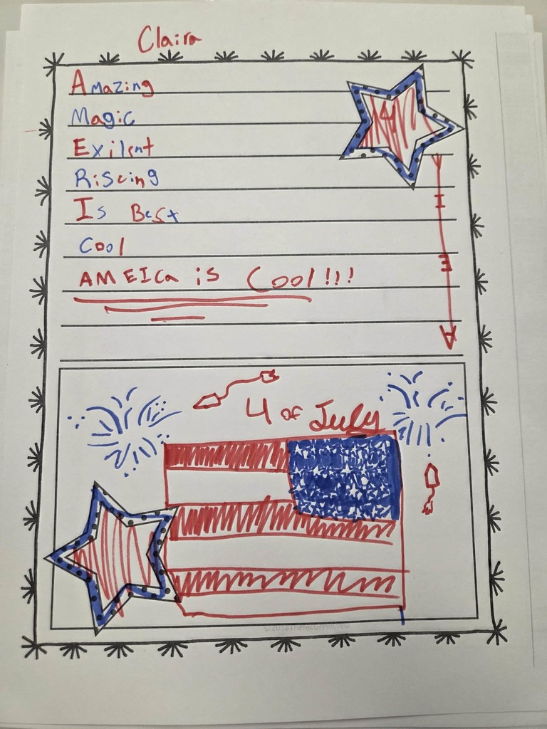 Student poem with patriotic drawings