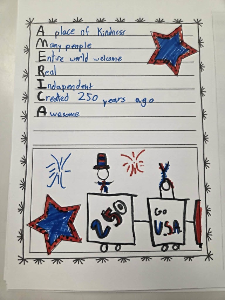 Student poem with patriotic drawings