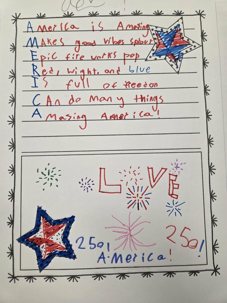 Student poem with patriotic drawings