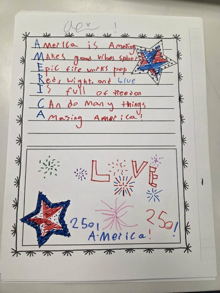 Student poem with patriotic drawings