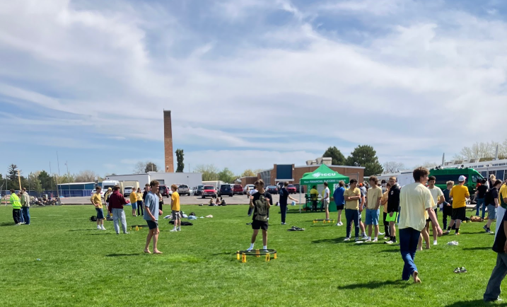 Lots of students gathered in the lawn at Twin Falls High School playing different games and enjoying one another.
