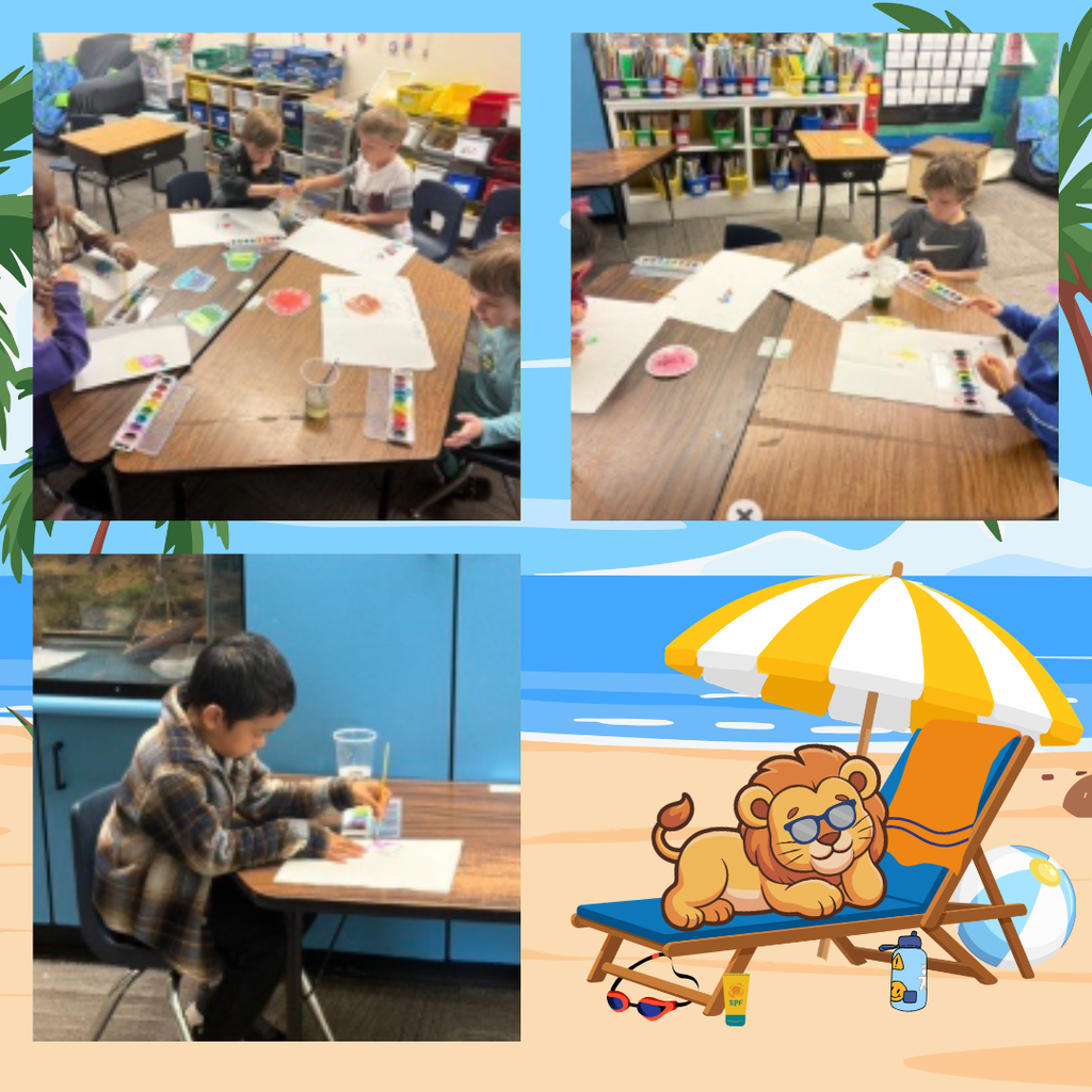 Collage of kindergarteners doing an art activity