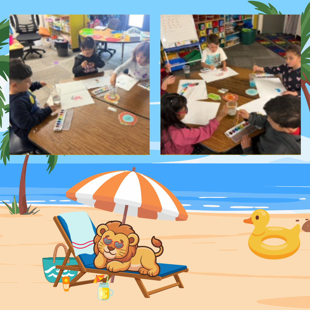 Collage of kindergarteners doing an art activity