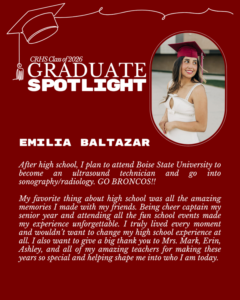 Graduate Spotlight featuring CRHS senior, Emilia Baltazar.