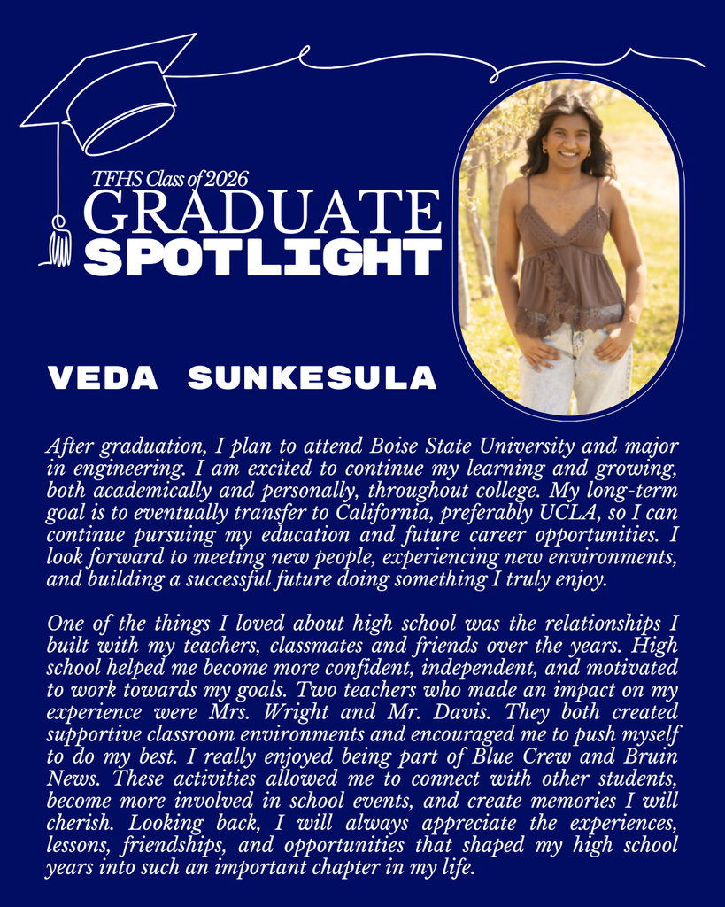 Graduate Spotlight featuring TFHS Senior, Veda Sunkesula