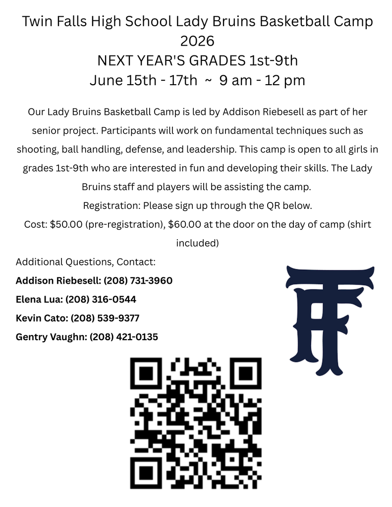 Twin Falls High School Lady Bruins Basketball Camp 2026 QR Code