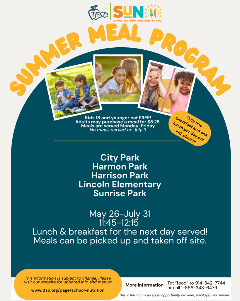 Where: City Park, Harmon Park, Harrison Park, Lincoln Elementary, Sunrise Park When: May 26 - July 31 11:45-12:15 Details: Lunch & breakfast for the next day will be served, meals can be taken off site.